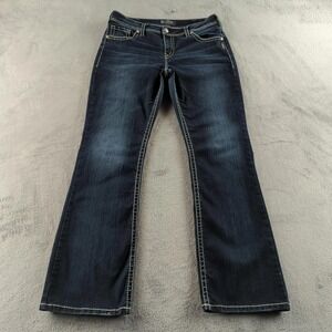 Silver Jeans Co Jeans Womens 33 Blue Bootcut Natsuki Flap Mid Rise Dark Wash Y2K